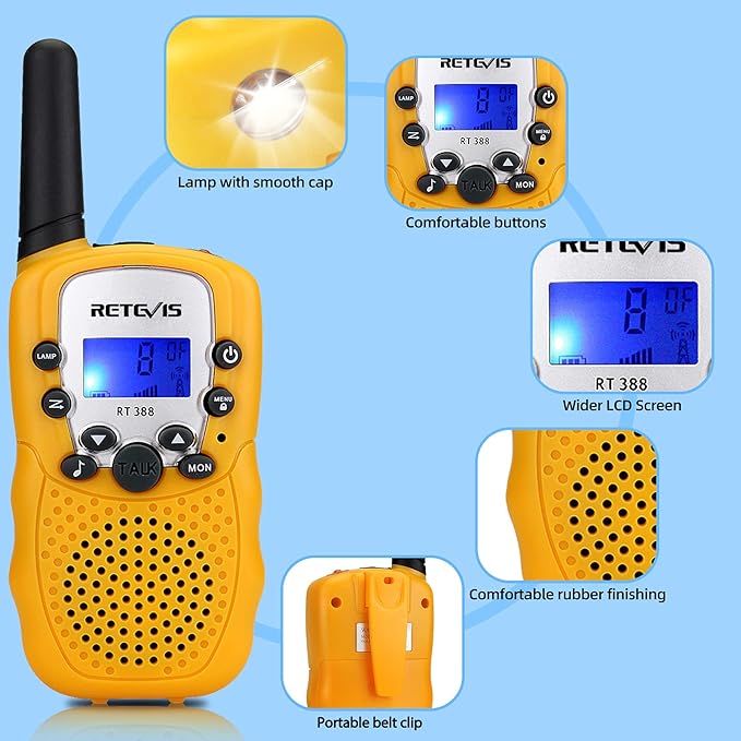 Retevis RT388 Kids Walkie Talkies, Toys Gifts for 6-12 Year Old Girls Boys, Mini Toy Walkie Talkie, Easter Birthday Gifts Outdoor Camping(Yellow 2 Pack)