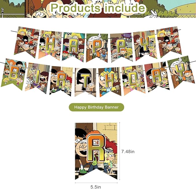 The Loud House Birthday Decoration,Loud House Party Decorations Include Banner,Cake Toppers and Ballons for Loud House Themed Birthday Supplies