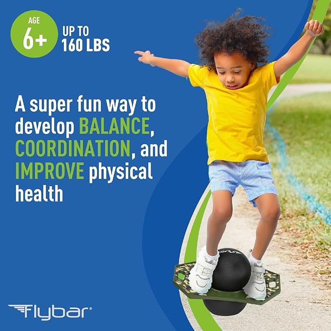 Flybar Pogo Trick Ball for Kids – Balance Bounce Board with Anti-Slip Deck – Pump Included - Indoor & Outdoor Toys for Boys and Girls Fun Way to Reduce Screen Time Supports up to 160 lbs – Ages 6+