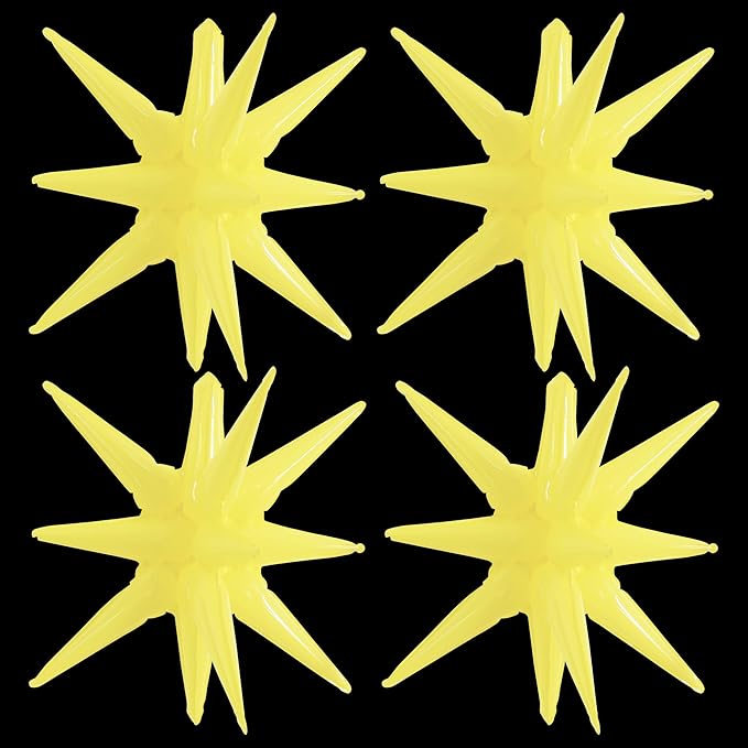 TONIFUL 4 Pcs 22inch 4D Light Yellow Explosion Star Mylar Balloons for Party Backdrop Christmas,New Year Birthday, Wedding Baby Shower Anniversary Photo Booth Supplies