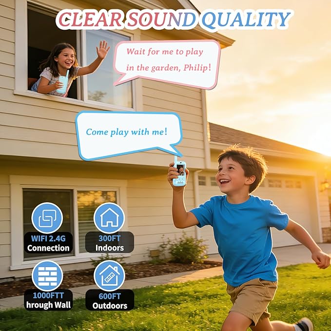 Video Walkie Talkies for Kids Rechargeable Walkie Talkies Long Range with Emoji Chat and Photo Functions Multifunctional Indoor Outdoor Toys for Kids Christmas Birthday Gifts Blue
