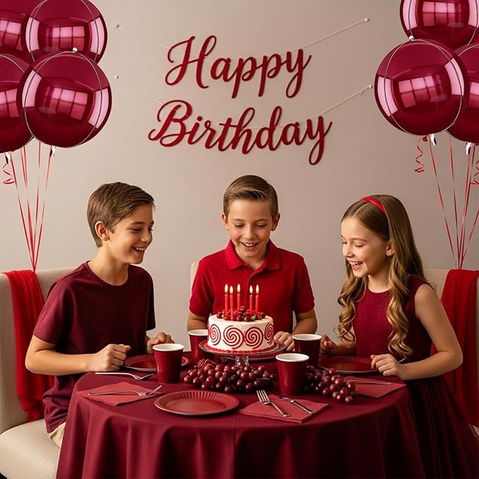 TONIFUL 8Pcs 22inch Large Wine Red 4D Giant Round Foil Balloon 4D Metallic Mylar Sephere Balloons for Christmas New Year Birthday Party Graduation Wedding Bridal Shower Decoration Supplies