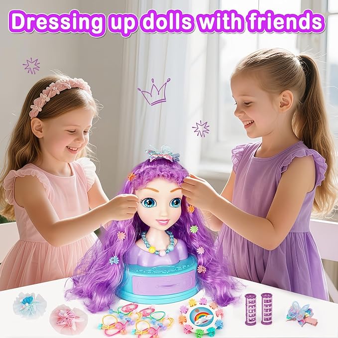 4-in-1 Doll Head for Hair Styling Kids-9Inch,Hair Salon Toys Makeup Kit Princess Accessories Pretend Play Toys Birthday Gifts for 3-8 Year Old Girls