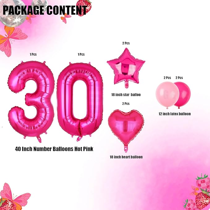 40 Inch Number Balloons Hot Pink 30 Large Number Balloon Anniversary Event Celebration Bachelorette Cowgirl Let's Go Girls Pink Themed 30st Birthday Party Decor Supplies 10 Pcs