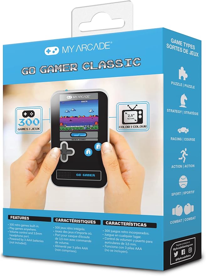 My Arcade Go Gamer Classic-Blue: Portable Electronic Game Console with 300 Games, Full Color 2.5" Screen- Fun for The Entire Family (DGUN-3913)