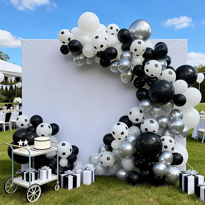 FunHot Soccer Balloons, 50 Pcs Soccer Party Balloon, 12 Inch Black White Silver Football Printed Helium Latex Balloons for Boy Baby Shower Men Birthday Football Sport Themed Game Club Party Decor