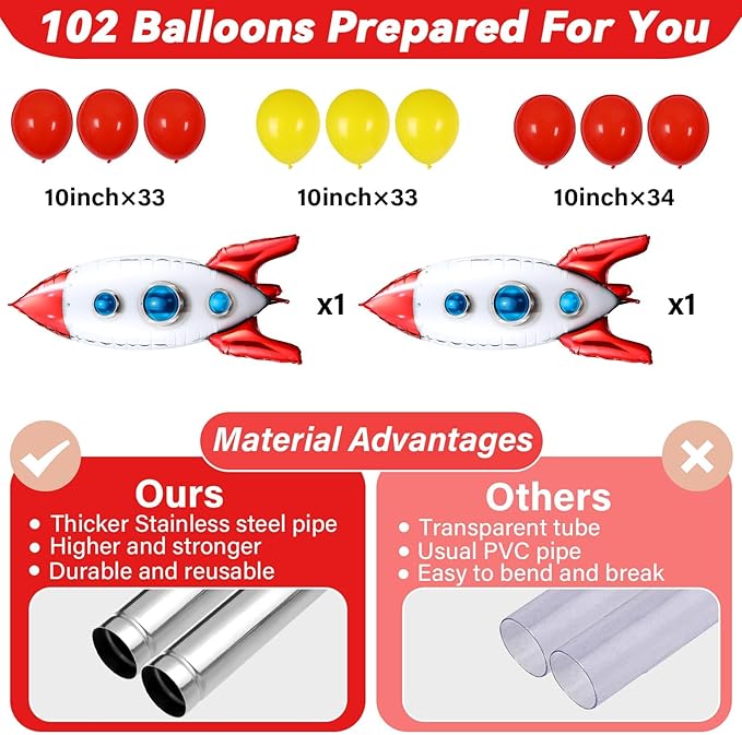 2 Sets Toy Inspired Story Balloons Column Stand Kit With 102 Rocket Foil Balloons 5.57ft Adjustable Tower Stand With Base Arch Column for Baby Shower Carton Birthday Party Supplies