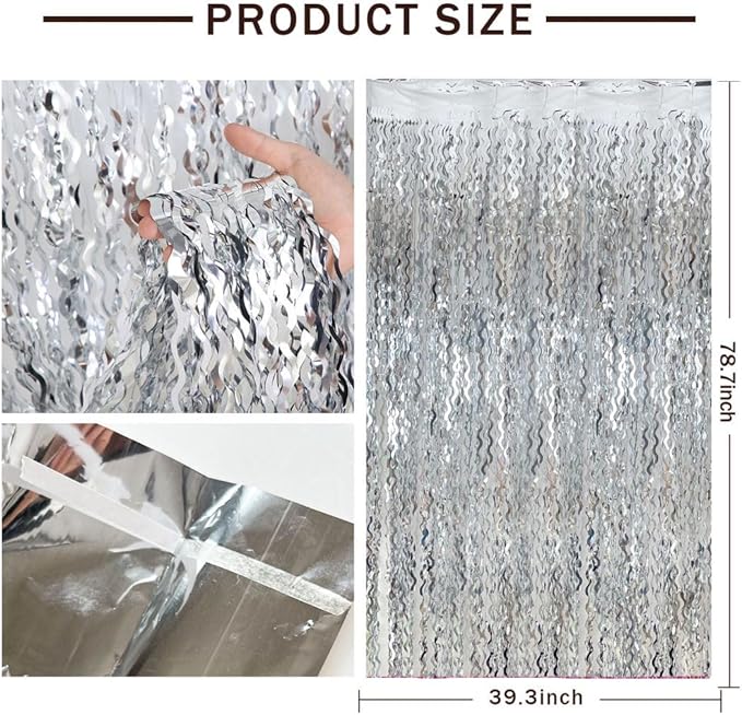 Silver Birthday Party Decorations 10pcs Silver Streamers Foil Fringe Backdrop Curtains Photo Booth Props Prom Decorations for Bachelorette, Engagement, Disco Party, Graduation,Wedding, Anniversary