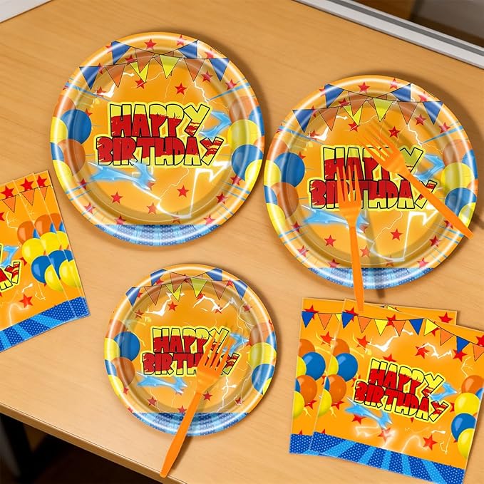 Orange Red Stars Birthday Party Supplies Orange Red Stars Party Decoration Disposable Happy Birthday Tableware Set, Serves 20 Guests