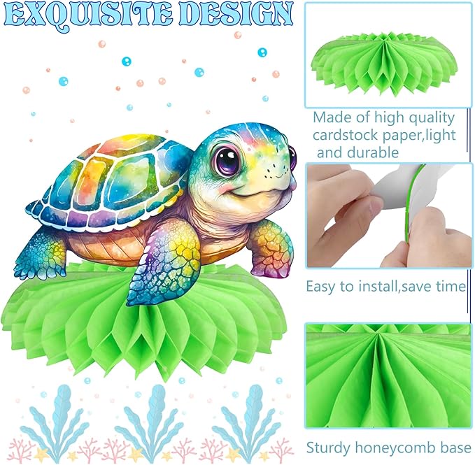 Turtle Party Honeycomb Centerpieces Sea Turtle Birthday Decorations 12Pcs Turtle Party Table Centerpieces Turtles Theme Party Supplies for Ocean Turtles Animals Baby Shower Supplies