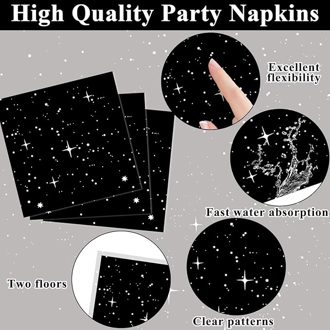Qyeahkj 200Pcs Stars Birthday Party Decorations Galaxy Plates and Napkins Space Theme Paper Plate Supplies for Outer Spaces Disposable Tableware Dinnerware Set Baby Shower Night Sky Decor for 50 Guest