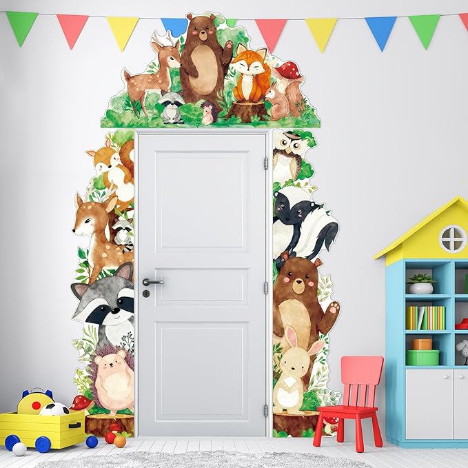 Namalu 3 Pcs Woodland Animals Door Banners Decorations Watercolor Woodland Birthday Porch Sign Forest Animals Hanging Banners for Kids Preschool Kindergarten School Home Classroom Party Decor