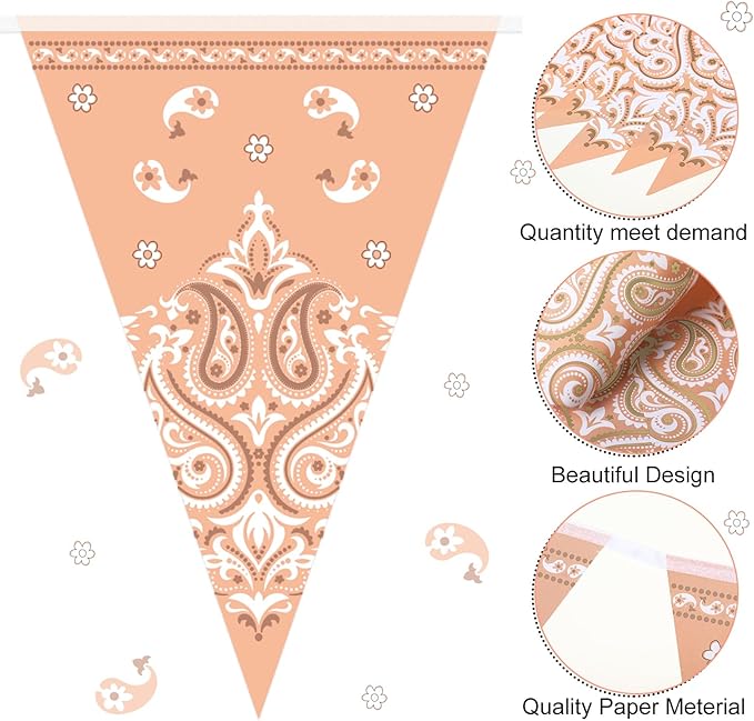 Ctosree 5 Pcs 49 Ft Western Party Decorations Bandana Pennant Banner Wild West Pennant Flags Rodeo Triangle Banner for Western Cowboy Cowgirl Birthday Baby Shower Party Supplies Decor
