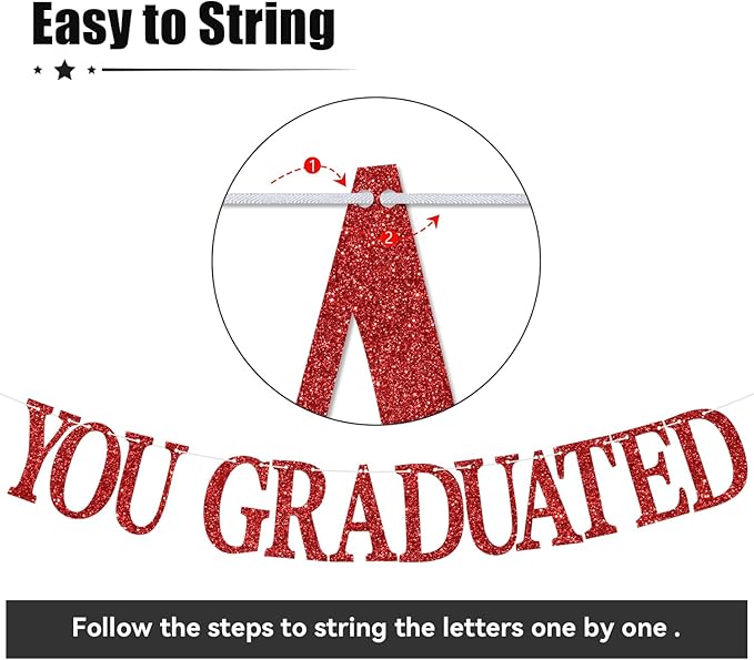 Congrats Grad 2026 Banner, You Did It Hanging Decorations, Glittery Class of 2026 Graduation Party Decorations Supplies(Red)