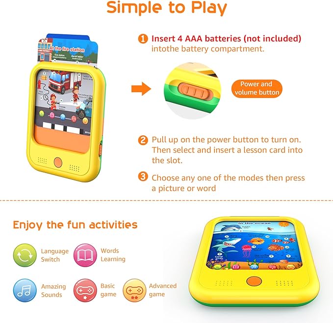 Kids Learning Tablet Educational Learning Pad for Toddlers 2-5 to Learn Alphabets, Numbers, Foods, Time, Music, Vehicles,Tablet Toy for Toddlers Ages 2 3 4 5 6 Years Old Yellow