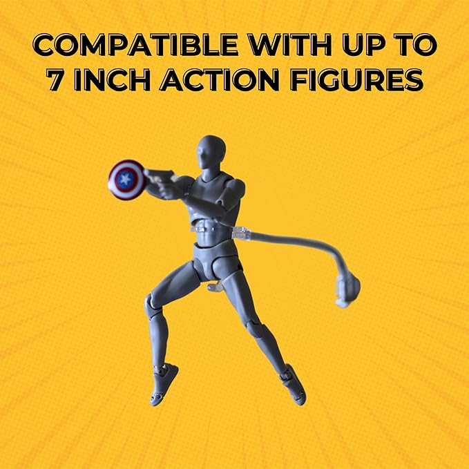 Action Figure Stand Wall Display | Flying Action Figure Display | Adjustable Metal Support Arm | Hidden Stand | Made for 6 Inch Marvel Legends | Clear | Show Off Your Flying Collectibles (2 Pack)