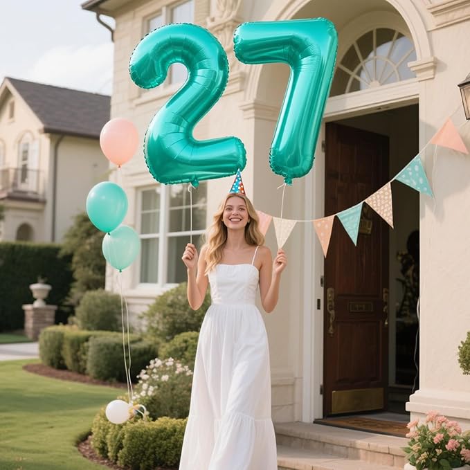 40 Inch Teal Blue Balloon Number 7 Birthday Jumbo Mylar Foil Helium Balloon for 7th 17 27 37 Birthday Digital for 70th Party Wedding Anniversary Party Decorations