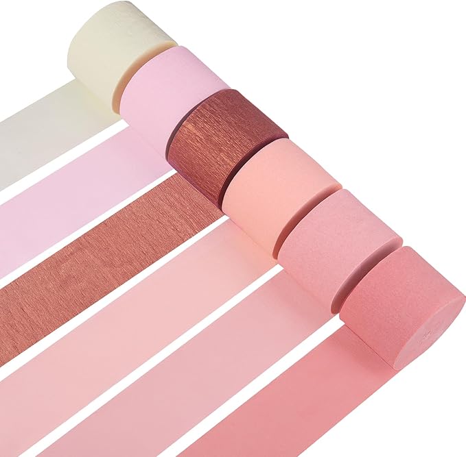 Crepe Paper Streamers Party Decorations, 6 Rolls Pink Rose Gold Party Streamers for Wedding, Birthday, Bachelorette, Baby Bridal Shower Party Decorations