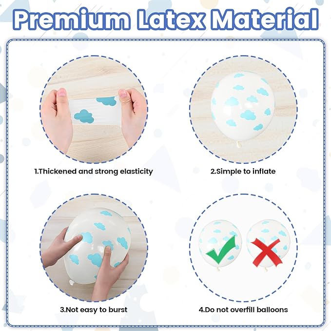 Cloud Balloons, 12 Inch White Blue Transparent Clouds Printed Latex Balloons with Cloud Foil Balloons for Sky Theme Birthday Party Baby Shower Wedding Decorations