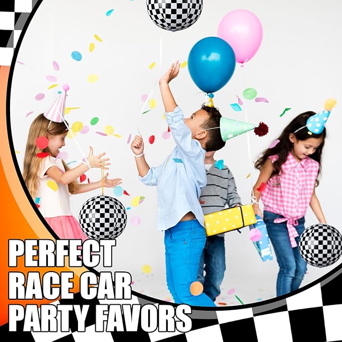 12 Pcs Punching Balloons for Kids PVC Inflatable Punch Bouncy Balloon Heavy Duty Race Car Party Favors Goodie Bags Stuffers Classroom Rewards Carnival Toy Prizes(Black White Checkered)
