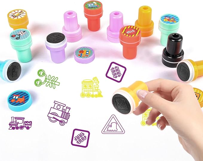 TOQI 98 Pcs Train Party Favors,Train Print Party Supplies Include Stickers Stamps Keychains Slap Bracelets and Drawstring Bags Party Decorations for Kids TrainTheme Birthday supplies (A-Train)