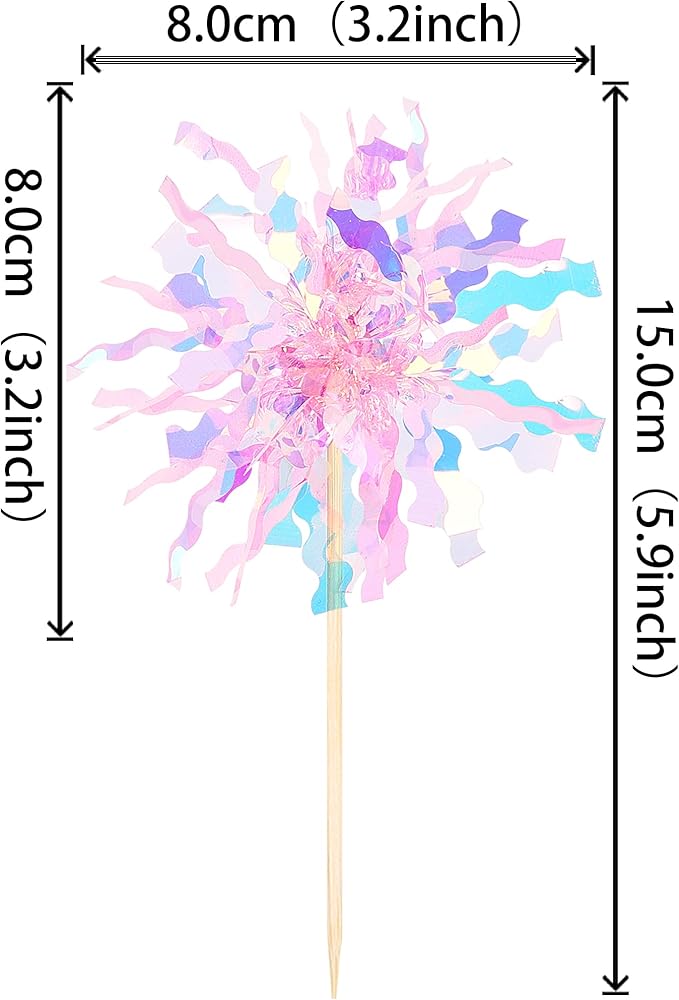 30 PCS Foil Firework Cupcake Toppers Sparkle Tinsel Cupcake Picks Happy Birthday Cake Toppers Drink Stirrers Cocktail Food Fruit Toothpicks for Baby Shower Wedding Party Decorations Supplies Pink