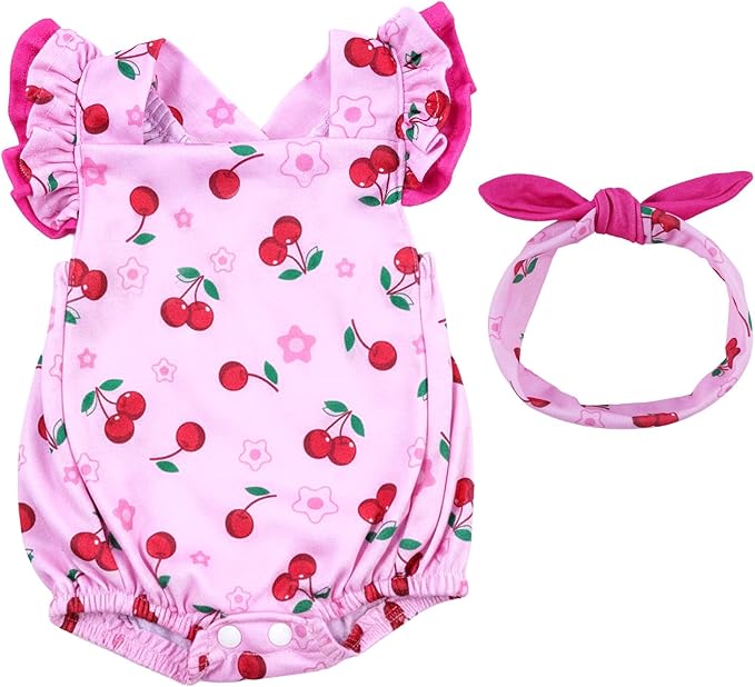 BABESIDE Reborn Baby Doll Clothes Cherry Pattern for 17- 22 Inch Baby Doll Clothes Outfits with Headband