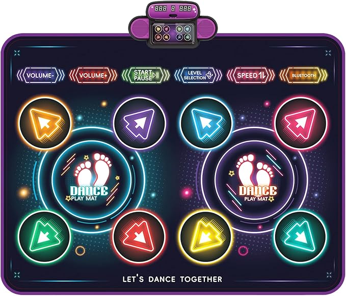 Dance Mat with Music and Lights for Kids, Light-Up 2-Player Interactive Musical Dance Play Mat with Bluetooth, Anti-Slip Indoor Active Play Toy Birthday Gift for Boys Girls 3-12