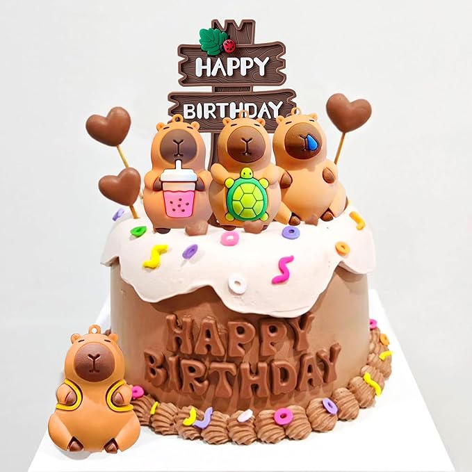 Capybara Cake Topper Capybara Birthday Decorations Cute Animal Cake Decoration Capy Happy Birthday Party Supplies Favors Mini Blowfish Baby Shower Decor