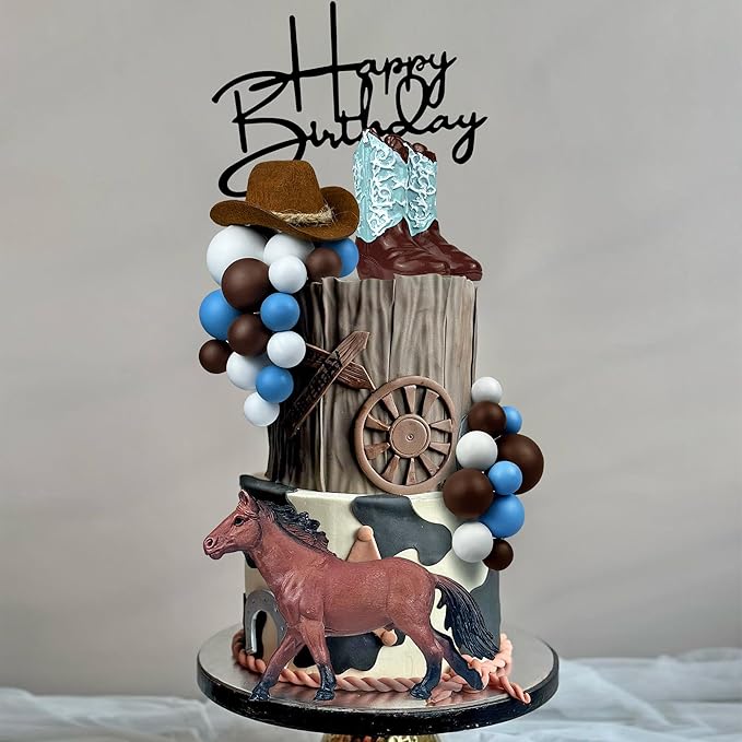 Cowboy Cake Decorations Cowboy Hat and Boot Cake Toppers Western Cowboy Cowgirl Birthday Baby Shower for Western Theme Party Favors Supplies (Blue)