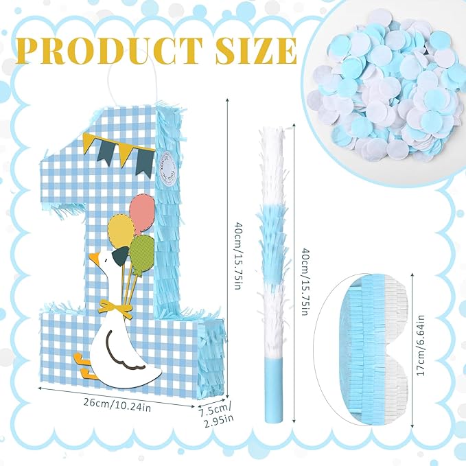 Set of 3 Goose 1st Birthday Piñata One Silly Goose Piñata 1st Birthday Party Game Set with Mask Stick Blindfold and Confetti Baby Shower Photo Props Game Supplies