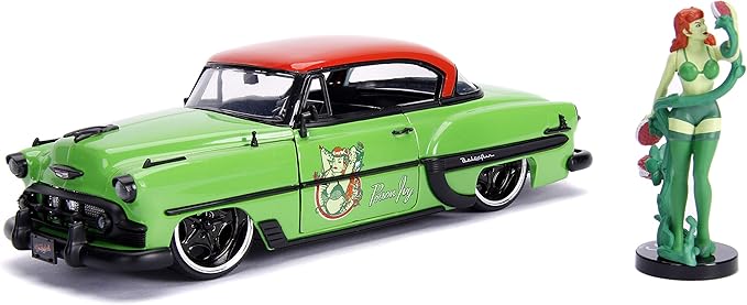 Jada Toys DC Comics Bombshells Poison Ivy & 1953 Chevy Bel Air Die-cast Car, 1:24 Scale Vehicle, 2.75” Collectible Figurine 100% Metal, Green