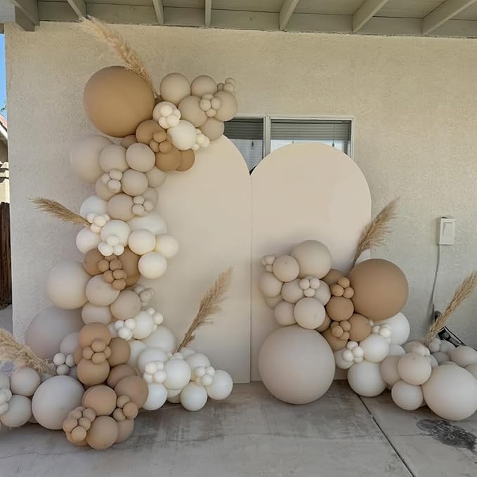 Netural Balloon Garland Arch Kit, Double Stuffed Beige Cream Tan Balloons Garland Blush White Sand Boho Balloon for Netural Baby Shower Gender Reveal Bridal Birthday Wedding Party Decorations