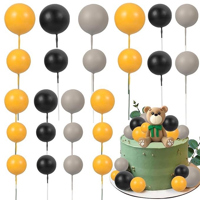 Gyufise 30Pcs Ball Cake Topper Mini Balloon Cupcake Toppers DIY Foam Ball Cake Insert Decoration for Wedding Anniversary Baby Shower Birthday Party Decorations Supplies Orange Dark Grey Black