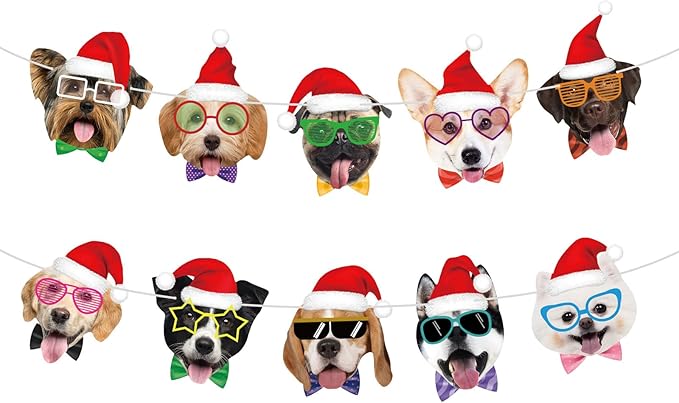 Hooqict Christmas Banner Decorations Christmas Dog Party Banner Garland for Kids Adults Dog Puppy Birthday Party Decorations Xmas Holiday Fireplace Mantel Hanging Decor