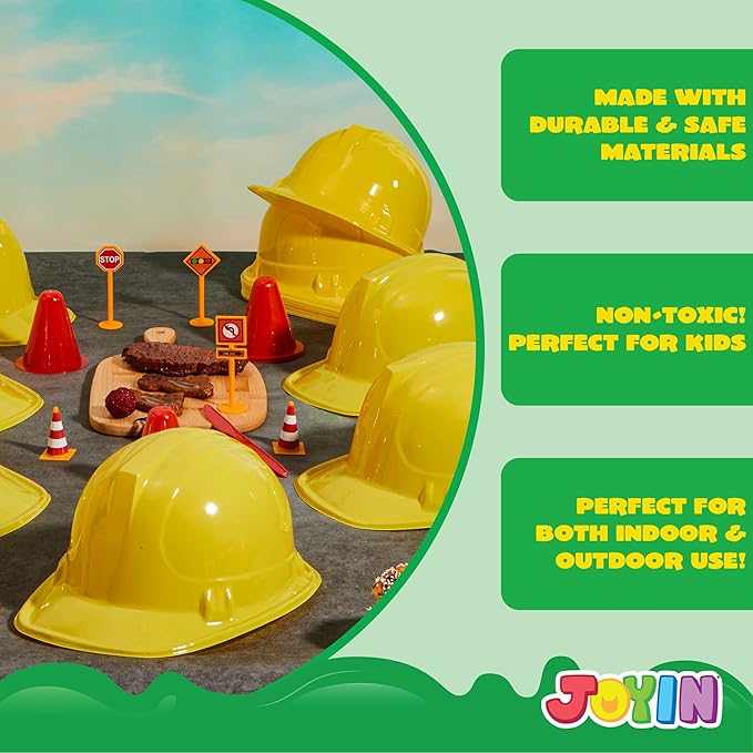 JOYIN 24 Pcs Toy Construction Hard Hats, Soft Plastic Yellow Kids Party Hat, Birthday for Construction Birthday Party, Children’s Engineer,Building Dress Up Hats, Theme Party Favors