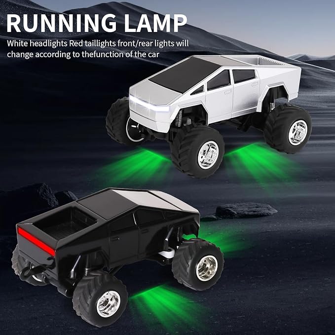 Mini Rc Truck, 1:64 Scale Monster Truck Remote Control Car with Lights, 2.4Ghz & APP Remote Control, Rechargeable Alloy Shell Mini RC Cars with Lights, Speed/Steering Adjustable (Black)