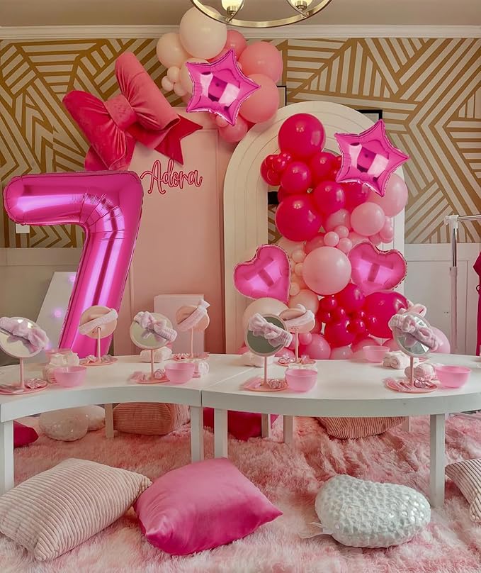 40 Inch Number Balloons Hot Pink 7 Large Number Balloon Anniversary Event Celebration Bachelorette Cowgirl Let's Go Girls Pink Themed 7th Birthday Party Decor Supplies 9 Pcs