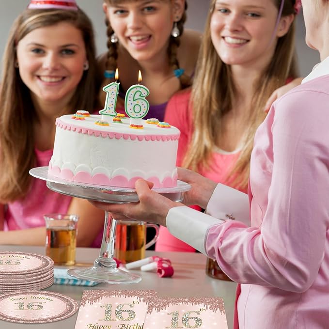 40PCS 16th Birthday Decorations for Girls Rose Gold Sweet 16 Party Decorations Kits Include Sweet 16 Plates and Napkins Set Sweet 16 Table Decorations for Girls Teenager Princess Party Supplies