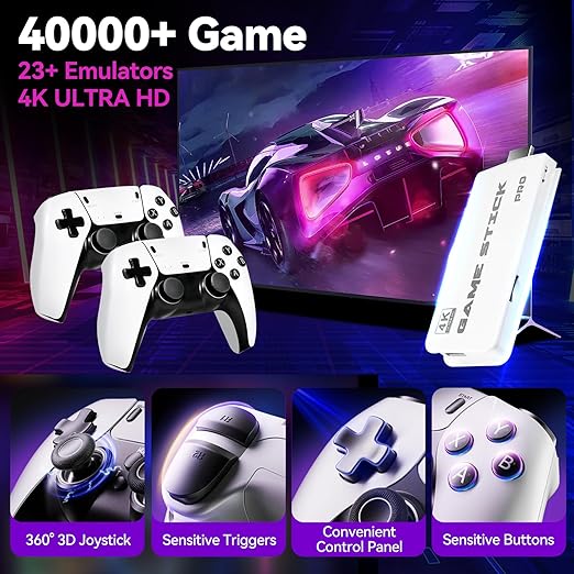 2025 Upgraded Retro Gaming Console, 4K HDMI Video Game Consoles with 40,000+ Games & 23 Emulators, Plug and Play Video Gaming Stick (128G)