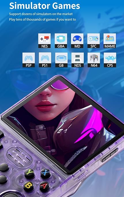 R36S Handheld Arcade Console - Built-in 20,000 Games & 64G, 3.5 Inch IPS Screen, Open Source System, Classic Emulator (Purple+)