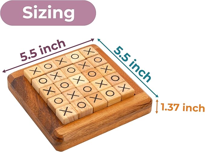 BSIRI Pushing Me Wooden Tic Tac Toe Game- Tabletop Board Games for Farmhouse Decor, Coffee Table Decor, Unique Gifts Fun Gifts for Adults. Perfect for Game Night, Table Games (5 Inch)
