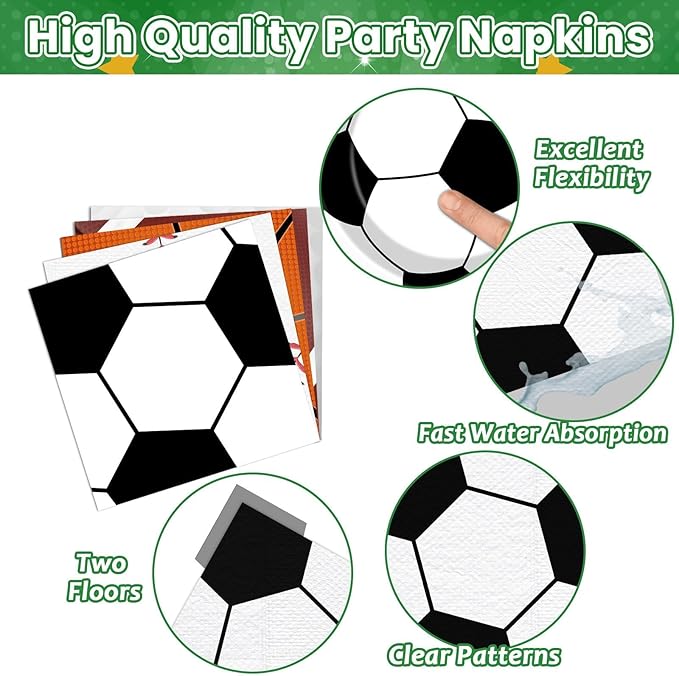 100 Pcs Sports Birthday Party Decorations Sports Themed Plates and Napkins Basketball Football Soccer Baseball Rugby Disposable Dessert Tableware Set for Boy Birthday Party Supplies Favors