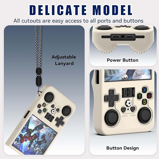 FIOPAZ for R36MAX Silicone Protective Case, Soft Skin for R36 MAX Retro Handheld Game Console Accessories, Anti-Scratch Washable Only for R 36 MAX Sleeve with Lanyard (OffWhite)