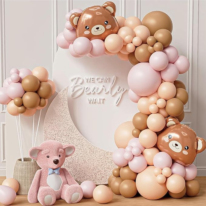 Pink Bear Balloon Garland Arch Kit 121pcs Pink and Brown Balloons with Bear Foil Balloons for We Can Bearly Waits Theme Baby Shower Birthday Party Supplies