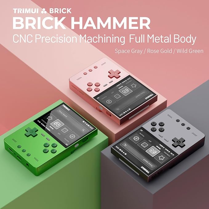 Trimui Brick Hammer Handheld Game Console with 3.2 inch IPS Screen and 3000mAh Battery, Retro Video Games Console with Pre-Installed 64GB TF Card and WiFi Function (Space Gray)