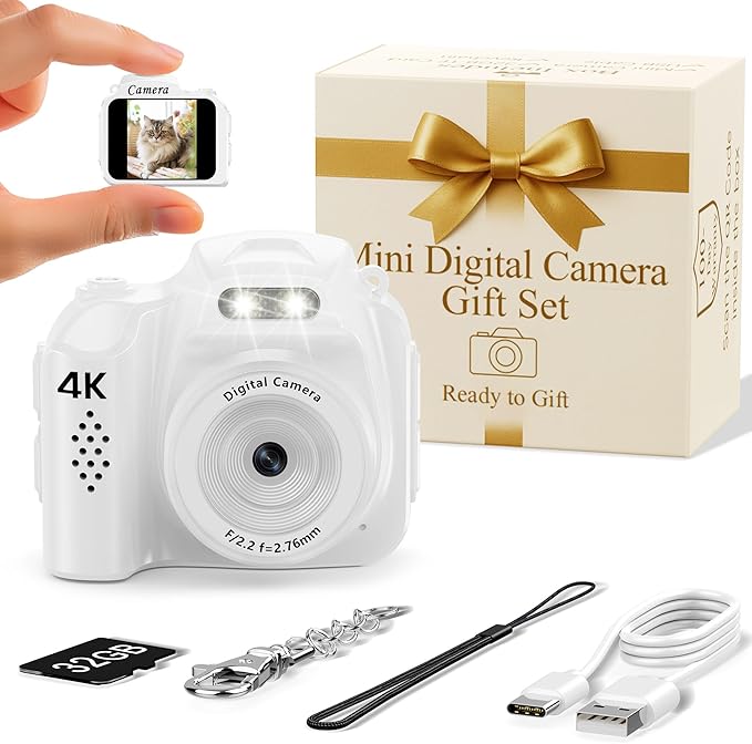 FLATIC Mini Keychain Camera –4K Mini Camera with 32GB Card & Elegant Gift Box, Mini Retro Camera for Kids & Adults, Collectible Vintage Camera Gift for Travel Camp Snap