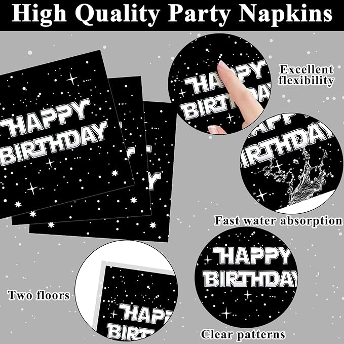 100Pcs Stars Birthday Party Decoration Galaxy Universe Plates and Napkins Space Theme Paper Plate Supplies for Outer Spaces Disposable Tableware Dinnerware Set Baby Shower Night Sky Decor for 25 Guest