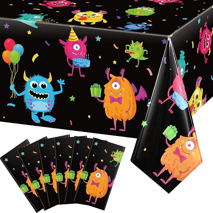 Buryeah 6 Pcs Monster Pattern Table Covers Plastic Birthday Table Cloths of Monster Pattern for Kids Boys Birthday Party Decoration Supplies, 54 x 108 Inch