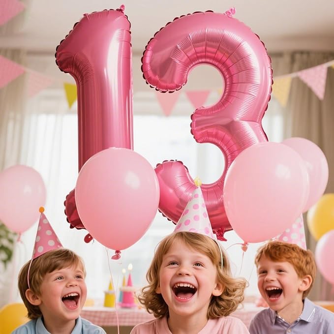 40 Inch Pink Number 13 Digital Balloon,Jumbo Mylar Foil Helium Balloon for 13 Balloons for Birthday Party,Wedding Anniversary Party Decorations